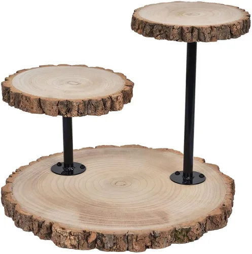 Vista 10 de Efavormart - Juego de 3 pedestales de postre semicírculo de madera marrón rústica de 3 niveles, elevadores de exhibición de cupcakes de media luna
