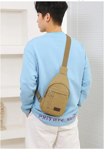 Vista 3 de Men Canvas Sling Crossbody Bag Smart Pratical Large Capacity Day Pack for Hiking Camping