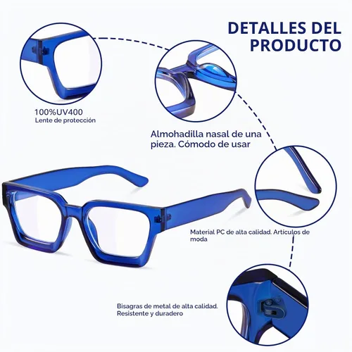 Vista 6 de YDAOWKN Gafas de bloqueo de luz azul de gran tamaño para mujer, marco rectangular, moda elegante, preppy antifatiga ocular