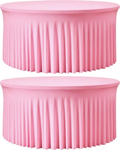 Vista 13 de Mantel redondo de 60 pulgadas en negro para mesas de 5 pies, funda de mesa ajustada de elastano con borde elástico y falda, lavable, sin arrugas