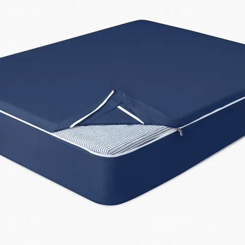 Vista 3 de Twin Zip Sheet 39x75-3 Piece Full Size Zipper Fitted Sheet - 1 Base & 2 Top Sheet - 1200TC 100% Cotton Breathable & Cooling - Fits 15" Deep Pockets