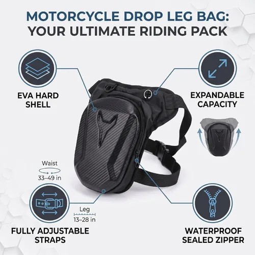 Vista 2 de Motorcycle Leg Bag with Detachable Straps, Expandable EVA Hard Shell