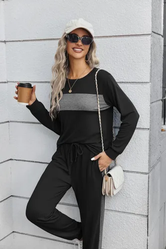 Vista 3 de HOTOUCH Conjunto de dos piezas para mujer, de manga larga, cuello redondo, sin botones y pantalones largos, sudadera de moda 2023