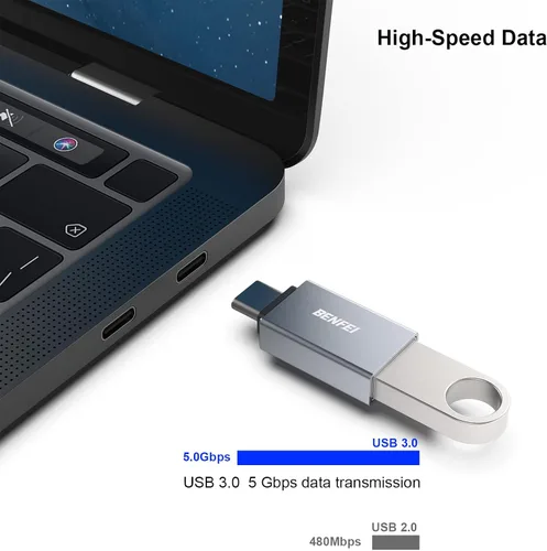 Vista 3 de BENFEI Paquete de 5 adaptadores USB C a USB 3.0, adaptador USB C a A macho a hembra compatible con iPhone 15 Pro/Max, MacBook Pro/Air 2023, iPad Gris