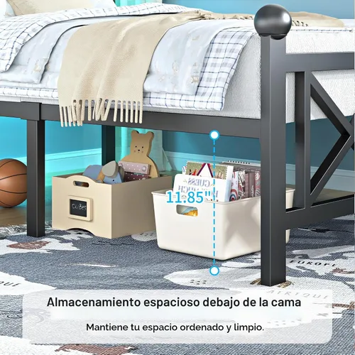 Vista 5 de ChicZhiNest Marco de cama tamaño Twin con estación de carga y luces LED, cama de plataforma de metal con cabecera de madera y estante