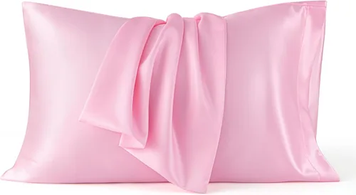 Vista 24 de Bedsure Paquete de 2 fundas de almohada de satén similares a las fundas de almohada de seda tamaño estándar, funda de almohada para mujeres que