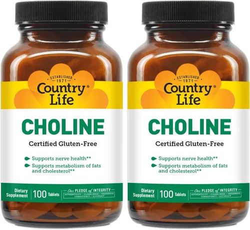 Vista 7 de Country Life Colina 266mg, Certificado Sin Gluten, Vegano, Halal - 100 Tabletas