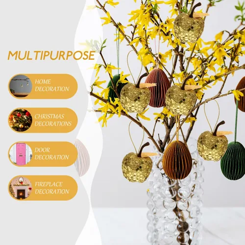 Vista 3 de Garneck 20 adornos colgantes en forma de manzana para árbol de Navidad, adornos pequeños dorados, mini colgantes de manzana de Navidad