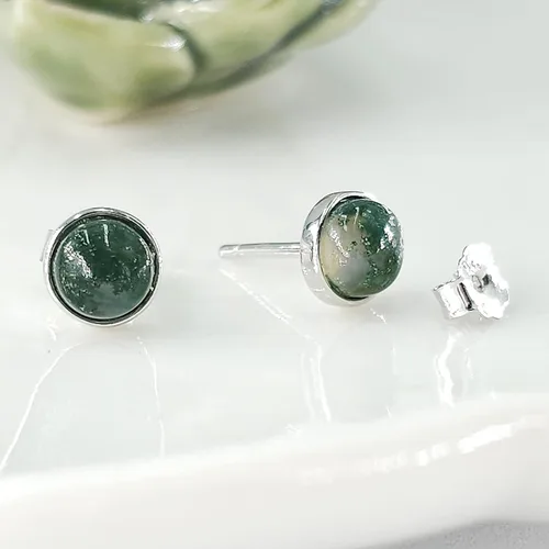 Vista 45 de Pendientes naturales de 0.236 in con chapado en oro blanco sobre plata de ley, bisel cabujón de piedras preciosas regalo de joyería para ella