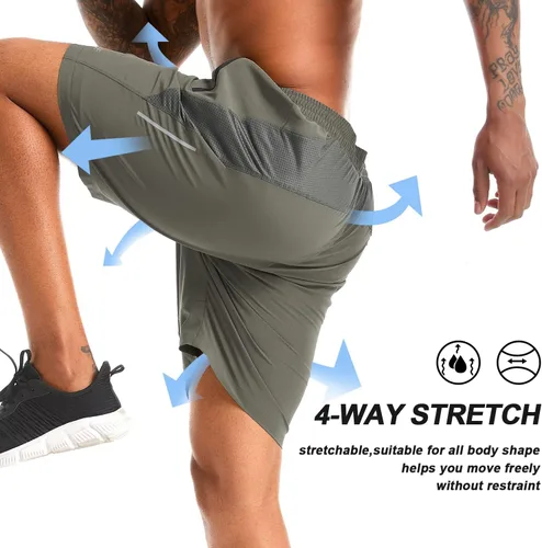 Vista 3 de Souke Sports Pantalones cortos de entrenamiento 2 en 1 para hombre, 7 pulgadas, secado rápido, pantalones cortos atléticos para gimnasio, bolsillos