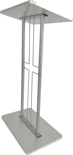 Vista 4 de FixtureDisplays® Atril, púlpito, podio para piso, diseño de cruz, acero y MDF - plata 119759