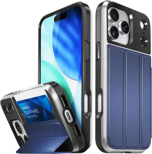 Vista 59 de VENA vCommute - Funda tipo cartera para iPhone 15, [protección contra caídas de grado militar] Funda de cuero con ranura para tarjetas con soporte