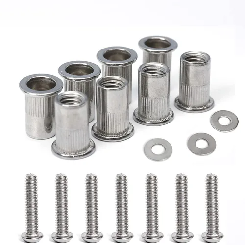 Vista 2 de Tuercas y pernos de remache de acero inoxidable 1/4-20 y pernos de 1" de cabeza de botón con tornillos de casquillo de tuerca de 1/4-20 Arandelas