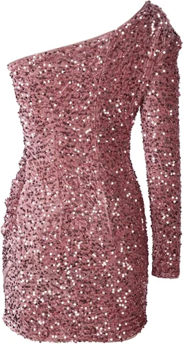 Vista 5 de Oplxuo Vestidos de fiesta sexy con lentejuelas para mujer, un hombro, manga larga, fruncido, entallado, mini vestido de cóctel, club, vestidos