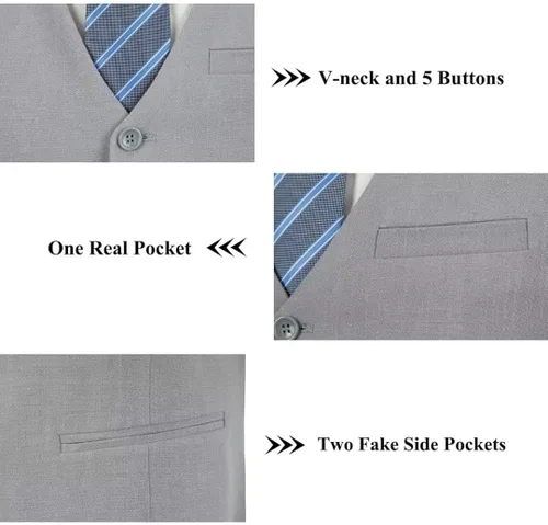 Vista 3 de Trasign Trajes de lino para hombre, ajuste delgado, formal, para boda, 2 piezas, chaleco de esmoquin, pantalones