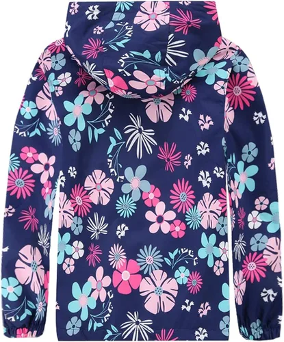 Vista 2 de M2C Chaqueta ligera y resistente al viento con forro polar floral para niñas con capucha