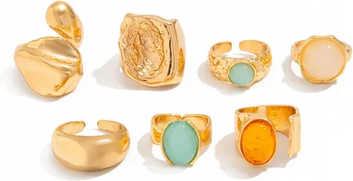 Vista 7 de Anillos gruesos para mujer, apilables, vintage, ajustables, para mujer, juego de anillos dorados con piedra llamativa, no se deslustra, joyería