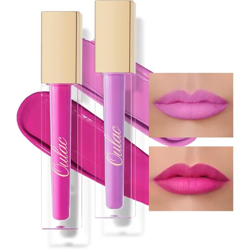 Vista 30 de Oulac Lápiz labial mate rosa para mujeres, lápiz labial líquido duradero de color rosa intenso, color de labios de alto impacto con cobertura total