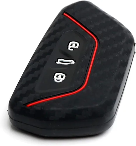 Vista 8 de iJDMTOY Funda para llavero de silicona suave con patrón de fibra de carbono negra con rayas rojas compatible con Volkswagen MK8 Golf/GTI ID 4, Skoda