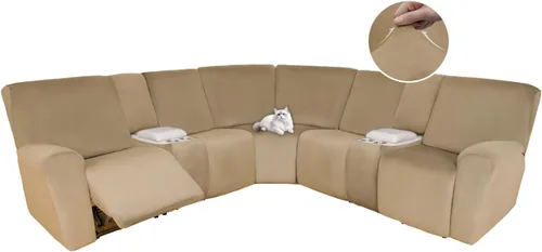Vista 111 de HDCAXKJ Fundas de sofá seccional reclinable de terciopelo, cubierta de sofá seccional en forma de L, lavable, elástica, suave, para rincón