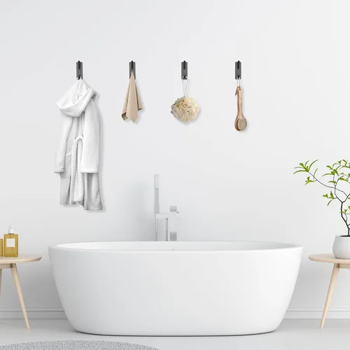 Vista 8 de Ganchos adhesivos negros para toallas de baño montados en la pared, paquete de 4 ganchos para toallas de baño, soporte para bata, gancho de acero