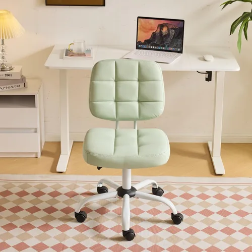 Vista 12 de VINGLI Silla de escritorio compacta y pequeña, linda silla sin brazos con ruedas, silla de tocador con respaldo bajo, silla de tarea ajustable