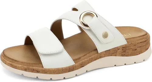 Vista 10 de UBFEN Sandalias de cuña baja para mujer, cómodas sandalias para caminar con soporte de arco y correa ajustable para salidas casuales y uso durante