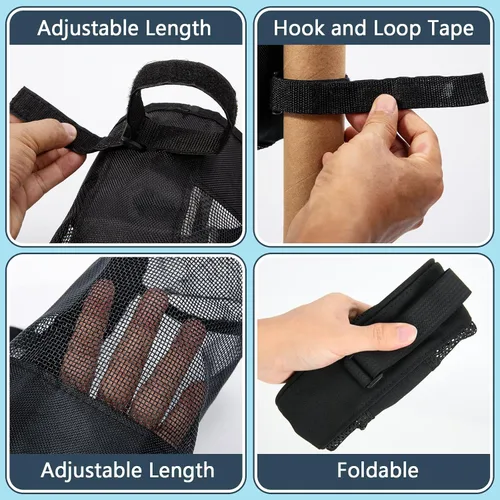 Vista 3 de Soporte de bola de pickleball ajustable, bolsa de malla de nailon para colgar, cesta de almacenamiento plegable con capacidad para 6-8 bolas, cierre