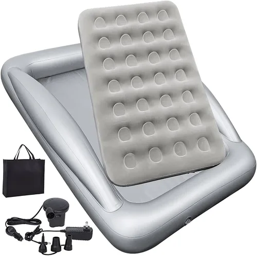 Vista 9 de Cama de viaje inflable para niños Fahuac, juego de colchón de aire para niños pequeños, cama hinchable portátil con barandillas y bomba eléctrica