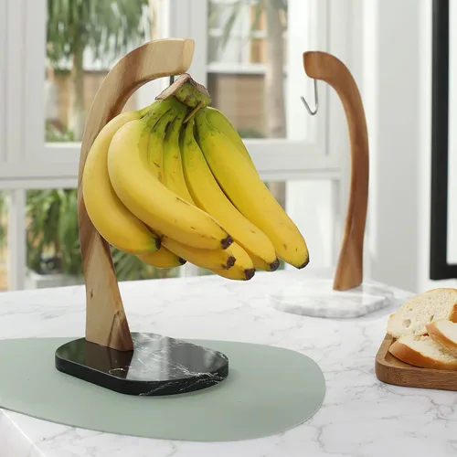 Vista 8 de everous Soporte de plátano con base de mármol negro, soporte moderno para plátano, soporte para árbol para cocina y hogar, sin deslizamiento