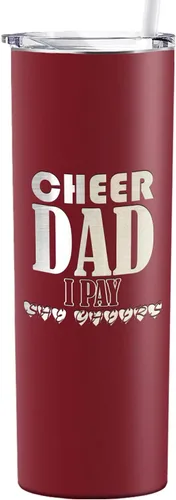 Vista 23 de Cheer Dad I Pay She Cheers - Vaso de acero inoxidable con tapa aislada, color negro