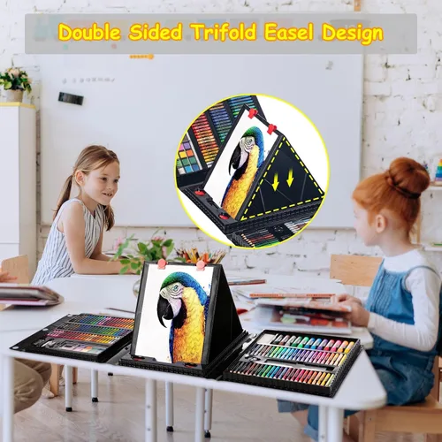 Vista 7 de Suministros de arte, paquete de 272 juegos de arte para niñas, niños, adolescentes, artistas, caja de arte de regalo de lujo con caballete triple