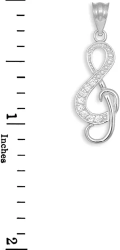 Vista 3 de Collar con colgante de oro blanco de 14 quilates con diseño de clave de agudos