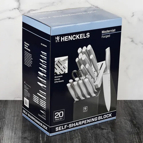 Vista 9 de Henckels Forged Modernist - Juego de cuchillos autoafilables de 20 piezas, bloque de cuchillos negro