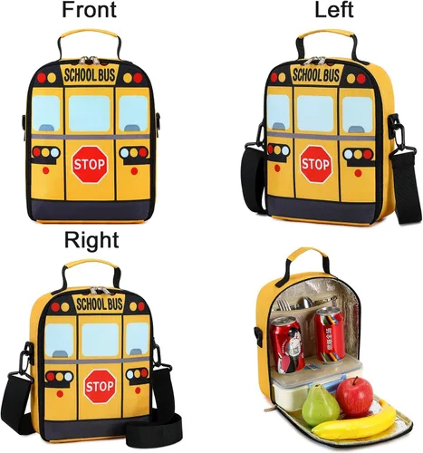 Vista 7 de Mochila para niños pequeños, preescolar, autobús, bolsa de libros 3D para jardín de infantes con lonchera aislante