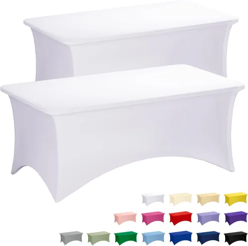 Vista 77 de Fixwal Paquete de 6 Manteles de Mesa Rectangulares, Cubierta de Mesa de 6 Pies, Mantel Blanco Rectangular Ajustado Elástico Rectangular, Cubierta