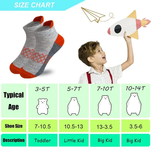 Vista 2 de JAMEGIO Calcetines para niños, 18 pares de calcetines de corte bajo, calcetines deportivos de tobillo para niños pequeños y grandes, talla de 3 a 14