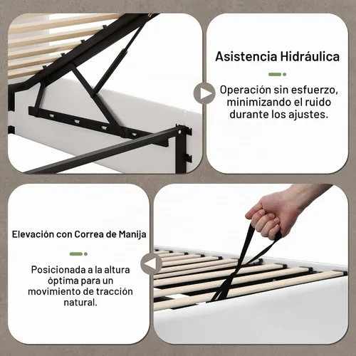Vista 6 de Feonase Marco de Cama de Almacenamiento Elevable de Tamaño Completo, Marco de Cama Plataforma Tapizado en Terciopelo con Cabecera Wingback