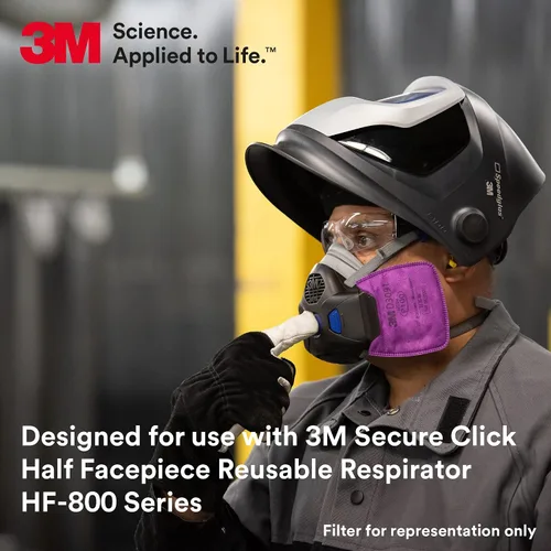 Vista 3 de 3M Filtro para Respirador P100, Clic Seguro D3097 Nivel Molestia de Vapores Orgánicos y Ciertas Partículas de Aceite y No Aceite, Aprobado por