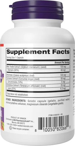 Vista 7 de Webber Naturals Desintoxicación y limpieza del hígado con cardo de leche de silimarina, alcachofa, cúrcuma y extracto de diente de león, 90