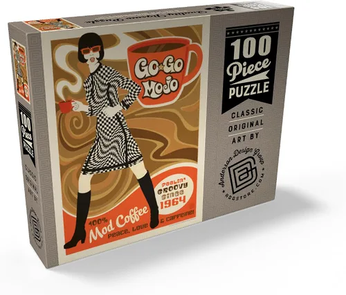 Vista 2 de MyPuzzle Go-Go Mojo Coffee, póster vintage, rompecabezas prémium de 100 piezas para adultos