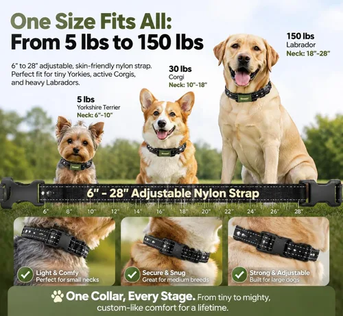 Vista 5 de Training Collar for Dogs with Remote Control, Green 4500FT Range, IPX8 Waterproof, 5-150 Lbs, 4 Training Modes, Security Lock, Dog Training