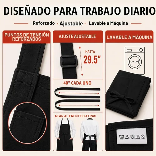 Vista 7 de SHEOMERN The Organizer Apron, 4-Pocket Design, 3 Pack, Unisex Black Kitchen Work Apron for Men and Women