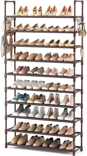 Vista 12 de VTRIN - Estantería alta de 10 niveles para zapatos, con capacidad para 20-25 pares de zapatos, organizador vertical resistente con 18 ganchos