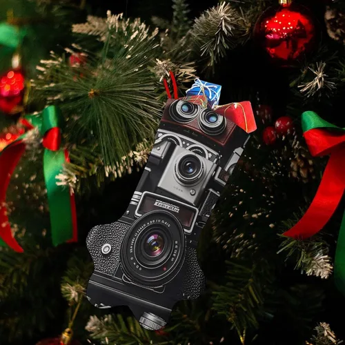 Vista 7 de Retro Cool Camera Collection Medias de Navidad para mascotas, gran capacidad, forma de pata de gato, perro, medias de Navidad, decoraciones