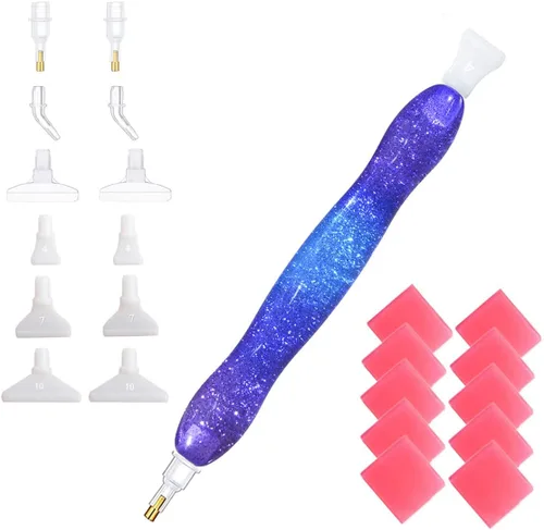 Vista 7 de Herramienta hecha a mano del kit de la pluma del taladro del arte de la pintura del diamante 5D con 14 puntas y 10 ceras - azul plata HotPink