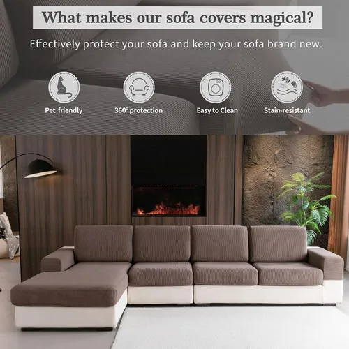 Vista 4 de OHSIO Fundas para Sofá Seccional, Fundas Elásticas para Sofá Resistentes al Desgaste, Fundas de Cojín Suaves y Lavables para Sofá, Protector