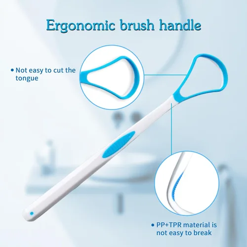 Vista 3 de Limpiador raspador de lengua de 5 piezas para adultos y niños, coloridos cepillos de lengua de plástico para el cuidado bucal, kit de raspadores