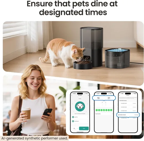 Vista 7 de Alimentador automático para gatos y fuente de agua 5G WiFi dispensadores de comida para gatos, control remoto por aplicación, alimentación