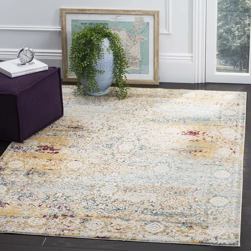 Vista 8 de SAFAVIEH Aria Collection - Alfombra de pasillo de 2 x 6 pies, color beige y azul, diseño bohemio chic envejecido, no desprende pelusa y de fácil
